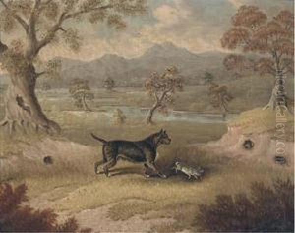 Charley, A Terrier With A Rabbit Oil Painting by Samuel Spode