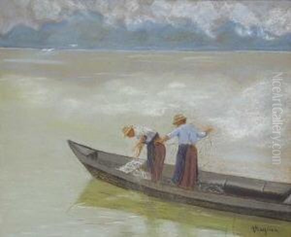 Fischer Beim Einholen Des
 Netzes. Oil Painting by Albert Stagura