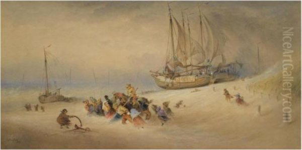 Storm On The Beach, Scheveningen Oil Painting by George Clarkson Stanfield