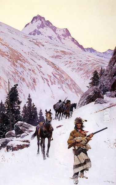 Indian Family - Winter Move Oil Painting by Henry Farny