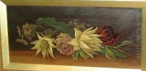 Still Life Of Roses And Lilies; 
Another Similar; And Another, Still Life Of Orange, Peaches And Grapes Oil Painting by Edwin Steele
