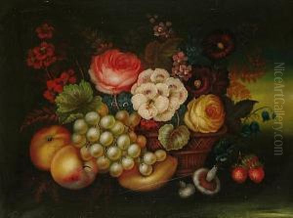 Still Life Of Flowers And Fruit Oil Painting by Edwin Steele