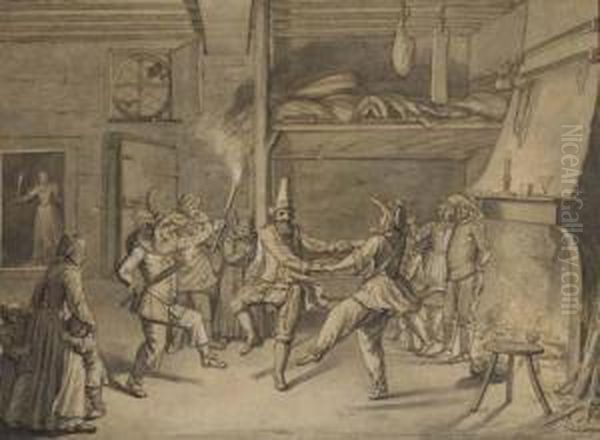 Des Personnages Masques Dansant Dans Une Auberge Oil Painting by Jacques De Stella
