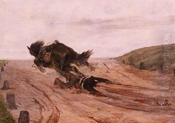 Man caught up by a stirrup Oil Painting by Giovanni Fattori