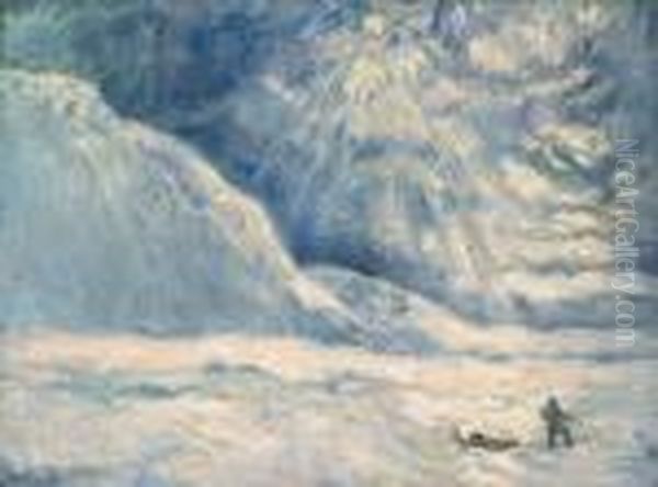 The Sun And Mt. Moritzen, Spitsbergen Oil Painting by Frank Wilbert Stokes