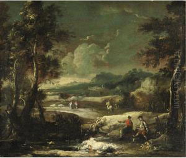 Paesaggio Con Viandanti Seduti Presso Un Fiume Oil Painting by Antonio, Tonino Stom