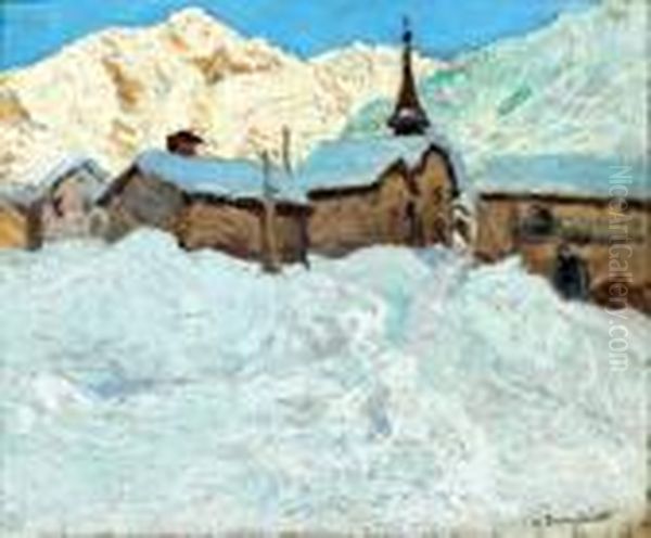 Village Sous La Neige Oil Painting by Alfred Swieykowski