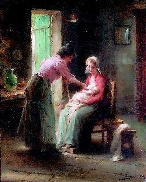 Muttergluck. Oil Painting by Henri Adriene Tanoux