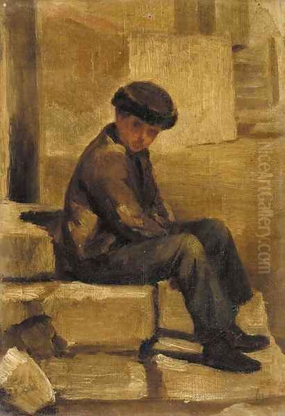 Waiting on the steps Oil Painting by Edouard Frere