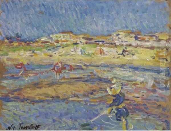 On The Beach, Soulac Sur Mer Oil Painting by Nikolai Aleksandrovich Tarkhov