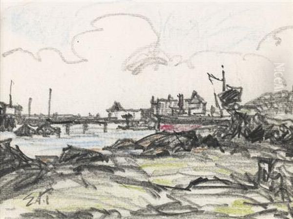 Harbour Oil Painting by Ernest Archibald Taylor