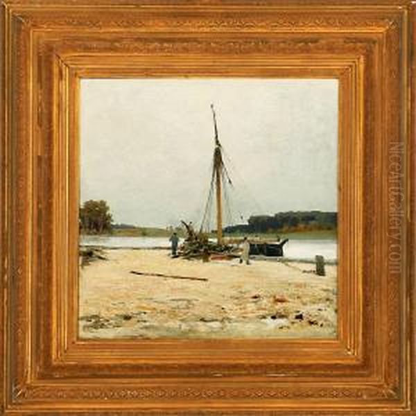 A Dutchcoastal Scene With Fishermen At Their Boats Oil Painting by Siebe Johannes ten Cate