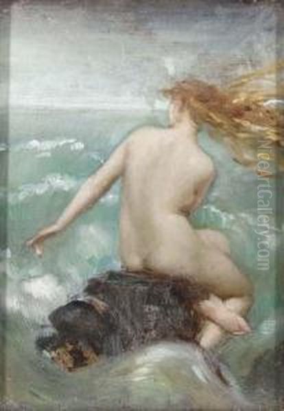 A Female Nude On A Rocky Coastline Oil Painting by Dorothy, nee Tennant Stanley