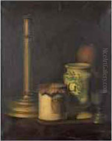 Nature Morte Aux Pots A Pharmacie Oil Painting by Augustin Alexandre Thierriat