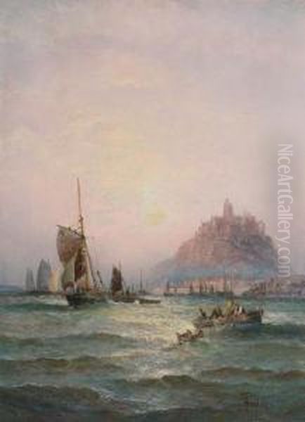Mounts Bay And St Michael's Mount Oil Painting by Hubert Thornley