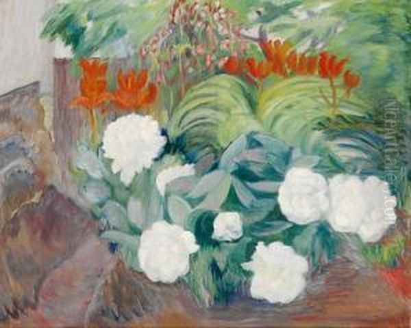 Blomster. Peoner 1934 1934 Oil Painting by Rudolph Thygesen