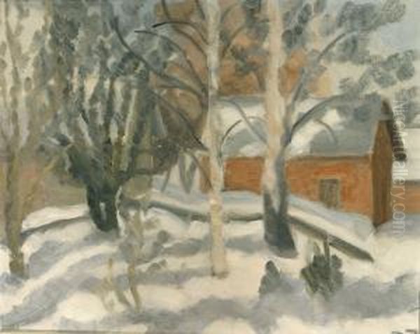 Vinterlandskap Med Hus Oil Painting by Rudolph Thygesen