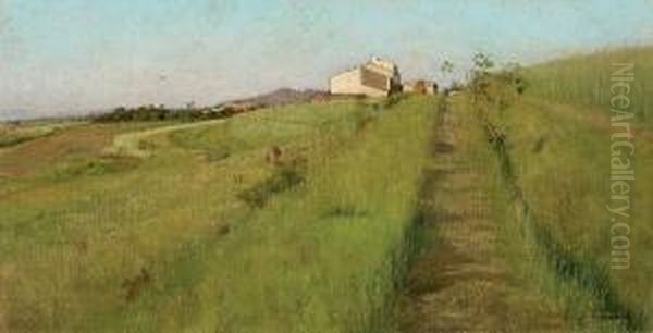 Paesaggio Con Casolare Oil Painting by Adolfo Tommasi