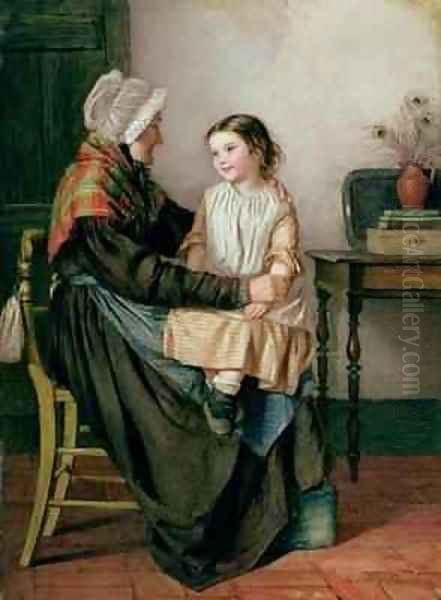 Old Woman with Girl on her Knee Oil Painting by Emily Farmer
