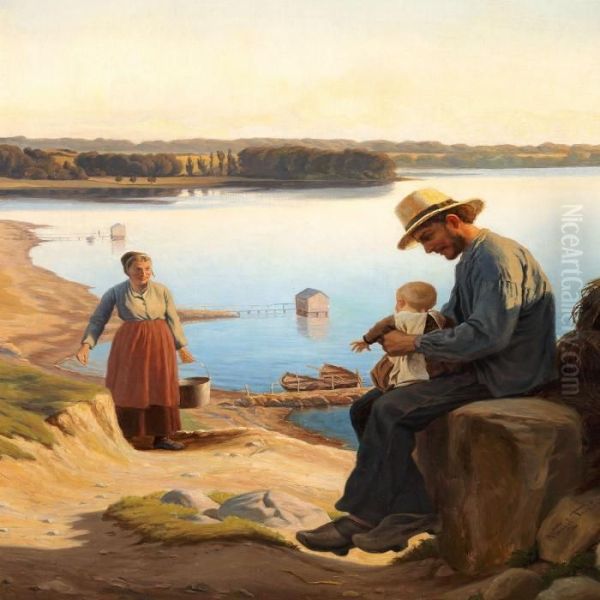 A Fisherman'sfamily Oil Painting by Wenzel Ulrik Tornoe