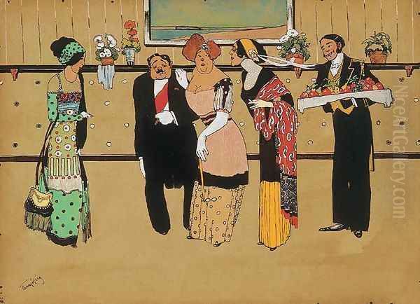 Reception 1910s Oil Painting by Geza Farago