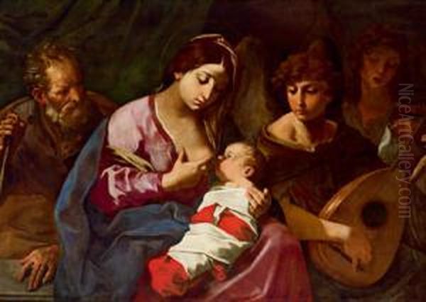 Ito La Sacra Famiglia Con Due Angeli Musicanti Oil Painting by Flaminio Torri