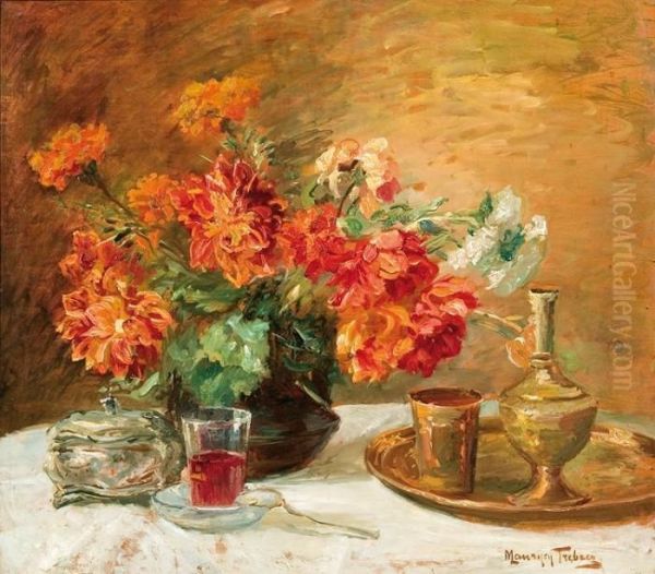 Still Life With Flowers Oil Painting by Maurycy Trebacz
