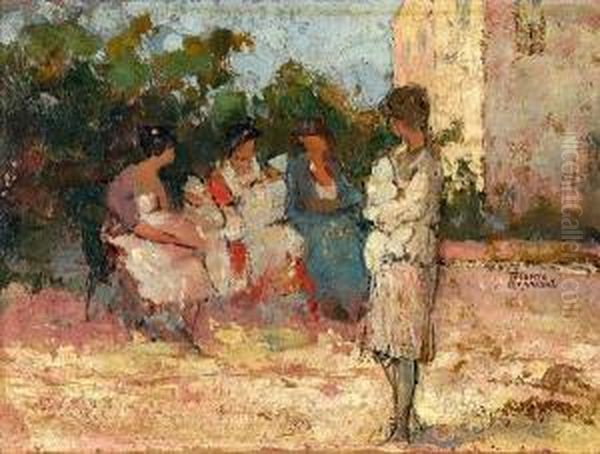 Nannies In The Park Oil Painting by Theofrastos Triantafyllidis
