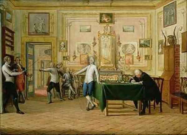 Fencing Scene at the Neopolitan residence of Kenneth Mackenzie 1744-81 1st Earl of Seaforth Oil Painting by Pietro Fabris