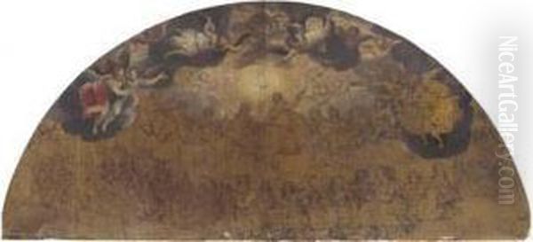 The Holy Trinity With Angels, 
Putti And A Congregation Of Saints: Design For An Apsidal Ceiling Oil Painting by Giovanni Battista (Il Malosso) Trotti