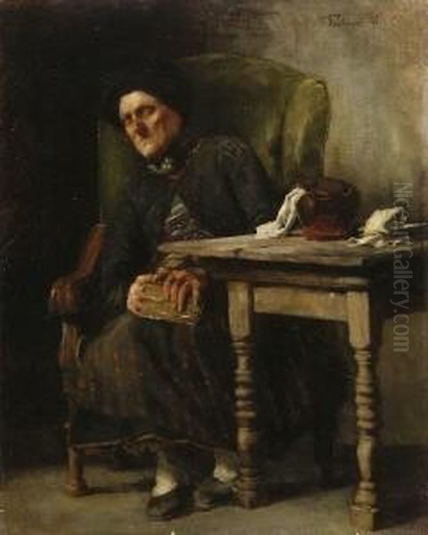 Schlafende Alte Frau Im
 Lehnstuhl Oil Painting by Wilhelm Heinrich Trutbner