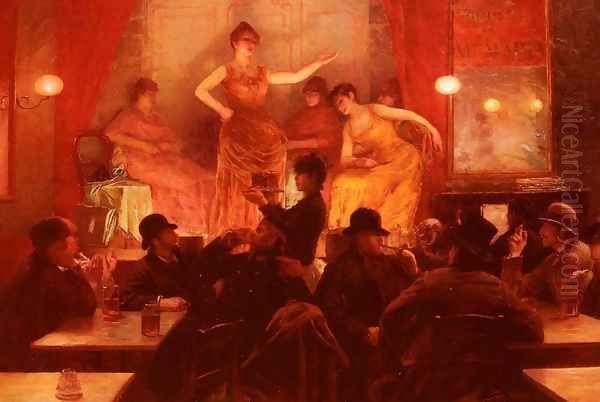 Au Cafe Theatre Oil Painting by Georges Fichefet