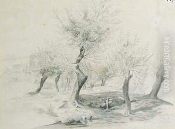 Baumlandschaft Mit Kleinem Wasserfall Oil Painting by Paul Wilhelm Tubbecke