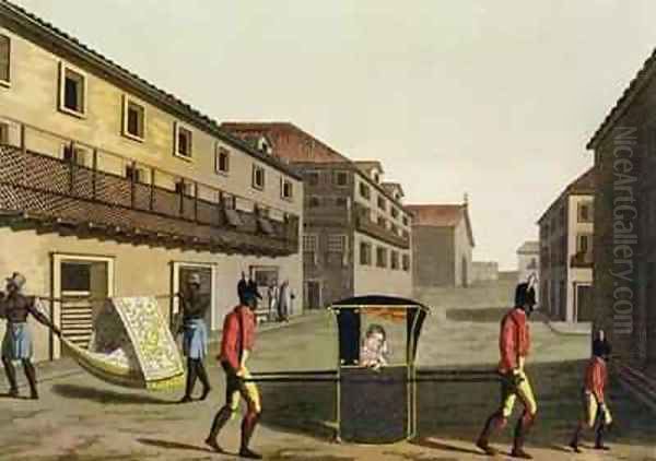 Liveried slaves carrying a sedan chair Brazil from Le Costume Ancien et Moderne Oil Painting by Paolo Fumagalli