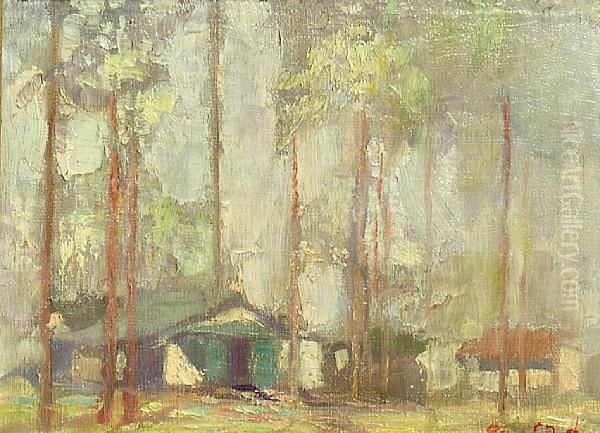 Cottage In The Woods Oil Painting by Arnold Turtle