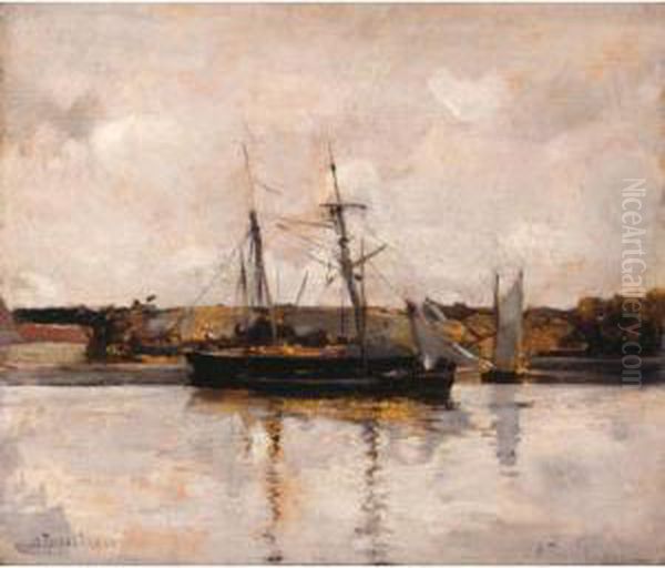 Boats At Dieppe Oil Painting by John Henry Twachtman