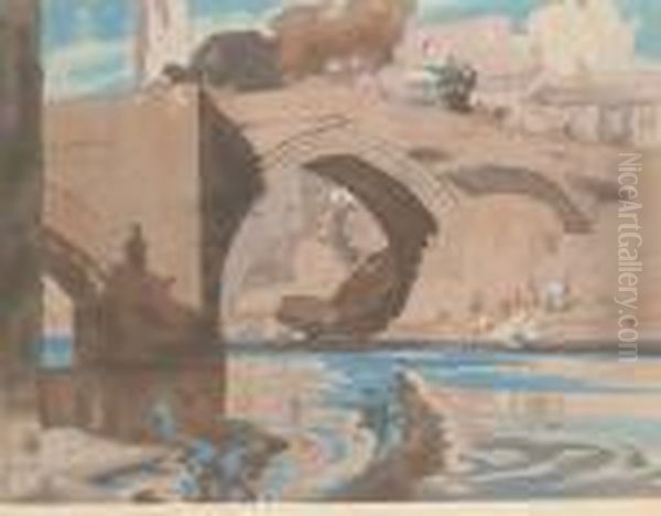 Mountain Village Scene Oil Painting by Yoshijiro Urushibara