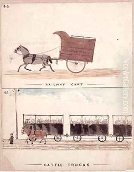 The Railway Cart and Cattle Trucks Oil Painting by William Francis Freelove