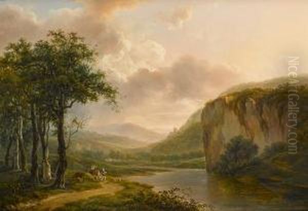 Figures On A Country Road Oil Painting by Henri Van Assche