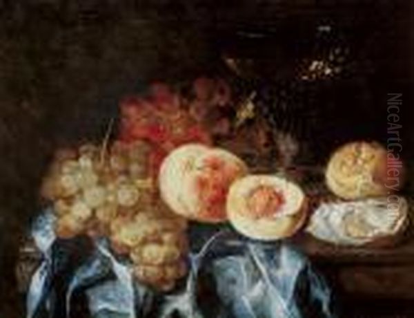 Stillleben Mit Trauben Und Pfirsichen. Oil Painting by Abraham Hendrickz Van Beyeren