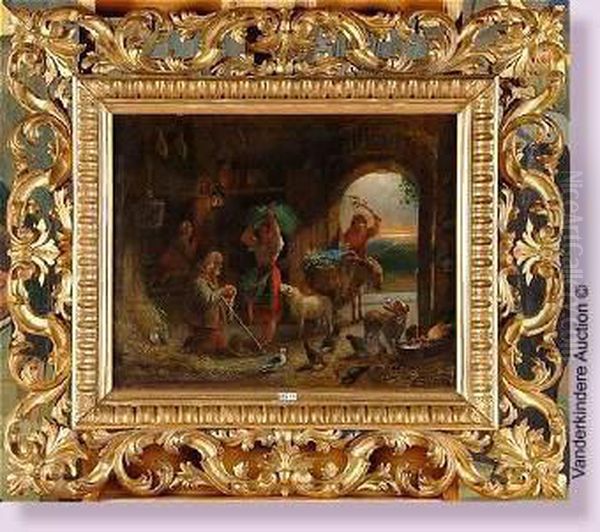 Interieur D'etable Anime Oil Painting by Philippe Van Bree