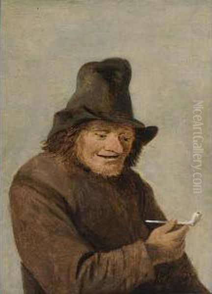 A Man With A Hat Smoking A Pipe Oil Painting by Joos van Craesbeeck
