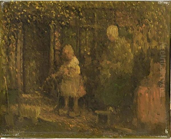 A Mother With Her Daugther 
Playing In The Garden; Together With Another Work By The Artist Oil Painting by Henri Van Daalhoff