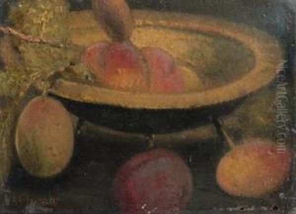 A Still Life With Plums Oil Painting by Henri Van Daalhoff