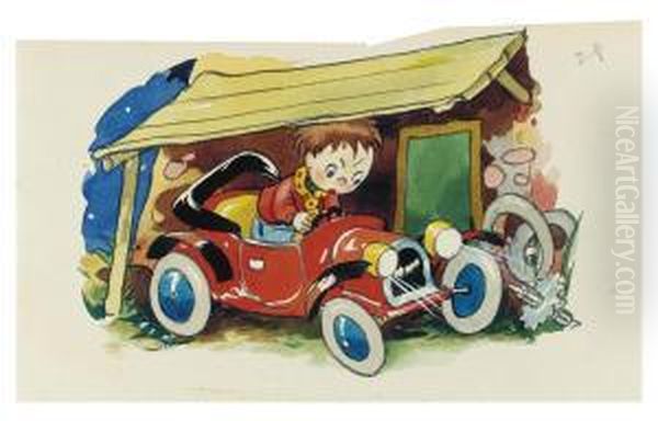 Noddy And The Old Car Oil Painting by Harmsen Van Der Beek