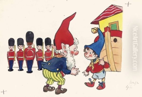 Noddy, Big-ears And The Soldiers Oil Painting by Harmsen Van Der Beek