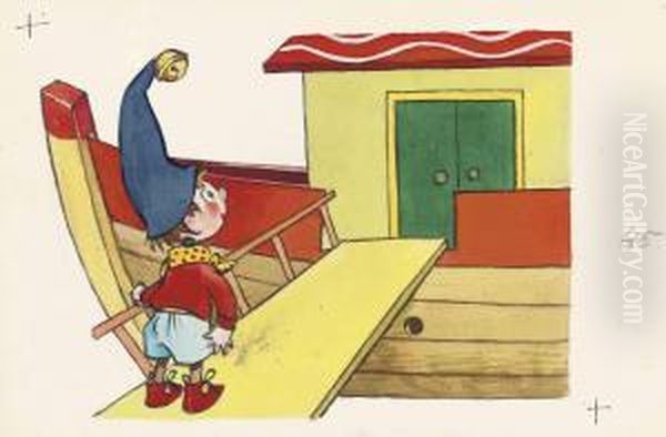 Noddy On The Gangplank Of Mr Noah's Ark Oil Painting by Harmsen Van Der Beek