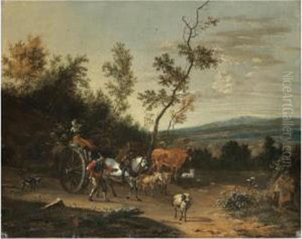 Travellers With A Horse And Cart Passing Through An Extensivelandscape Oil Painting by Harmenszoon van Rijn Rembrandt