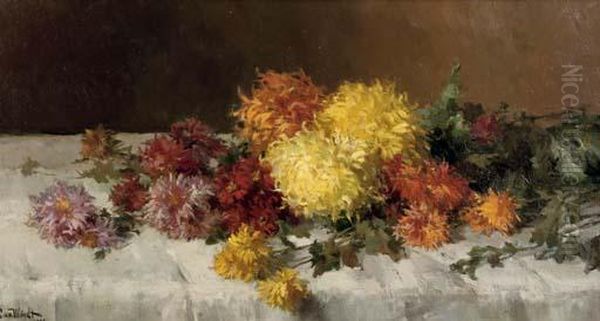Colourful Flowers On A Table Oil Painting by Chris Van Der Windt