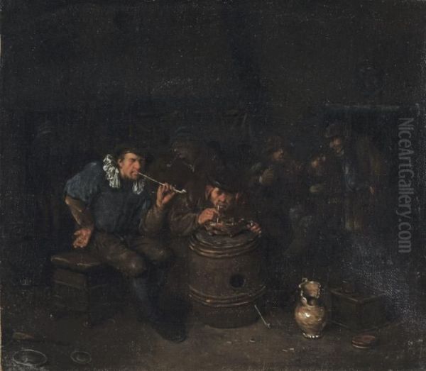 Kroegtafereel Met Rokers Oil Painting by Egbert Ii Van Heemskerck